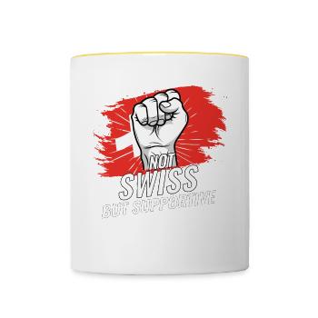 Pas suisse mais favorable Suisse Pays du drapeau - Mug contrasté - blanc/jaune - Devant