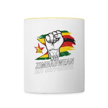 Not Zimbabwean But Supportive Zimbabwe Flag - Contrasting Mug - white/yellow - Front