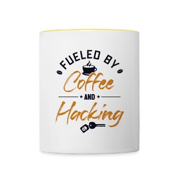 Alimenté par le café et le piratage du renifleur de phishing - Mug contrasté - blanc/jaune - Devant