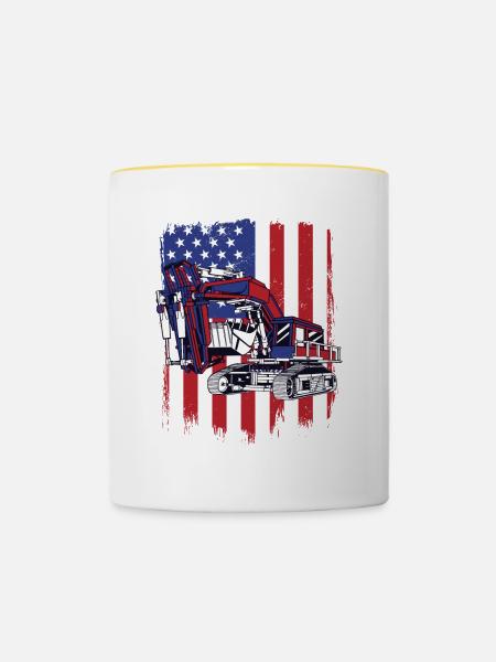Excavator Seilbagger Raupenbagger Baggerführer - Tasse zweifarbig - Weiß/Gelb