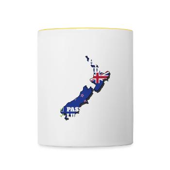 New Zealand Bound Country Travel Kiwi Flag - Contrasting Mug - white/yellow - Front