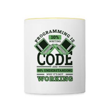 Programming 10% Writing 90% Not Working Coder - Tasse zweifarbig - Weiß/Gelb - Vorne