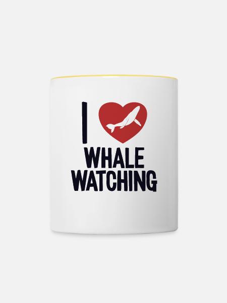 Ich liebe Walbeobachtung Blauer Beluga-Cachalot-Wal - Tasse zweifarbig - Weiß/Gelb