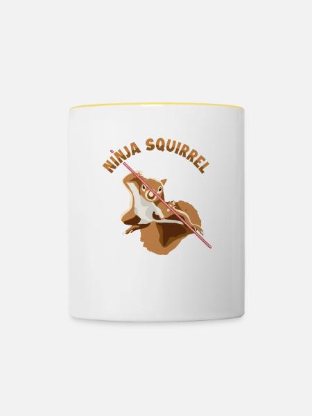 Ninja Squirrel Squirrel Fuchshörnchen Eichhörnchen - Tasse zweifarbig - Weiß/Gelb