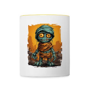 Halloween Spooky Cartoon Mummy - Mug contrasté - blanc/jaune - Devant