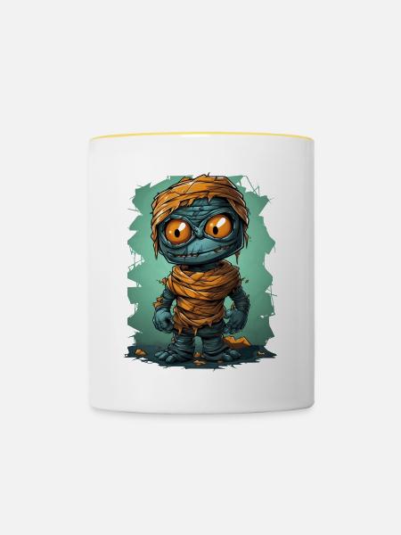 Halloween Spooky Cartoon Mummy - Tasse zweifarbig - Weiß/Gelb