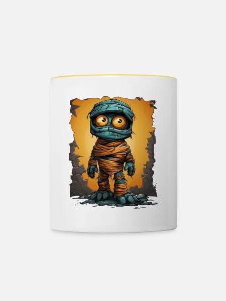 Halloween Spooky Cartoon Mummy - Tasse zweifarbig - Weiß/Gelb