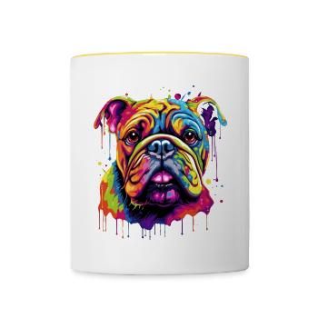 Bouledogue anglais Pop Art I Dog Lover I Splash Art - Mug contrasté - blanc/jaune - Devant