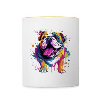 Bouledogue anglais Pop Art I Dog Lover I Splash Art - Mug contrasté - blanc/jaune - Devant