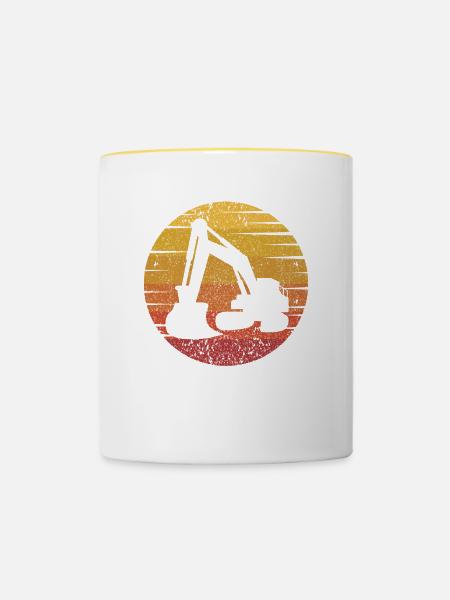 Retro Seilbagger Raupenbagger Excavator - Tasse zweifarbig - Weiß/Gelb