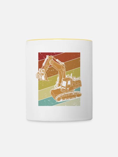 Retro Excavator Seilbagger Raupenbagger - Tasse zweifarbig - Weiß/Gelb