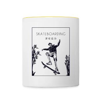 Skateboarding Chinese Hanzi Skatepark Skatergirl - Tasse zweifarbig - Weiß/Gelb - Vorne