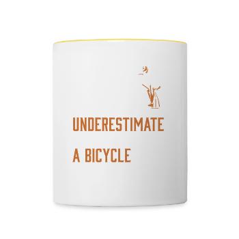 Never Underestimate An Old Guy on a Bicycle - Tasse zweifarbig - Weiß/Gelb - Vorne