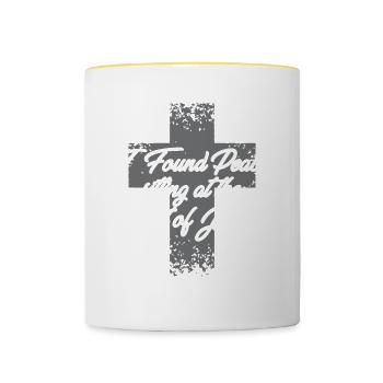 J’ai trouvé la paix assis aux pieds de Jésus - Mug contrasté - blanc/jaune - Devant