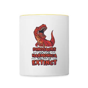 Dinosaurs Didn't Play Harmonica Mouth Harp - Contrasting Mug - white/yellow - Front