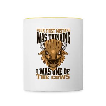 Votre première erreur : Bison d’Amérique du bison Bovinae - Mug contrasté - blanc/jaune - Devant