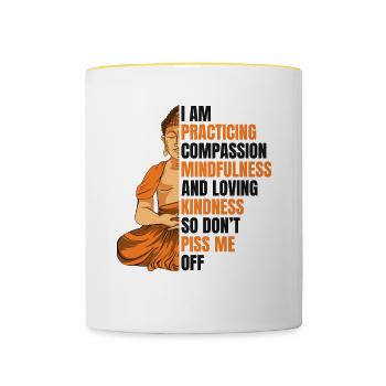 Mitgefühl Achtsamkeit Liebende Güte Buddhistisch - Tasse zweifarbig - Weiß/Gelb - Vorne