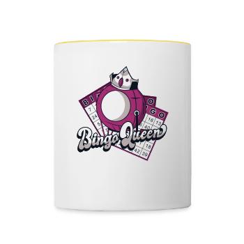 Bingo Queen Professioneller Anrufer Daubers Bingo - Tasse zweifarbig - Weiß/Gelb - Vorne