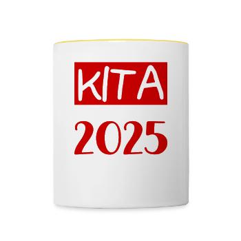 Abschied Kindergarten 2025 Geschenk Mädchen Jungen - Tasse zweifarbig - Weiß/Gelb - Vorne