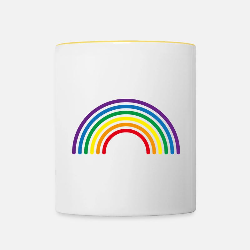 Lignes multicolores arc-en-ciel - Mug contrasté - blanc/jaune