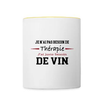 Je n'ai pas besoin de thérapie juste besoin de vin - Mug contrasté - blanc/jaune - Devant