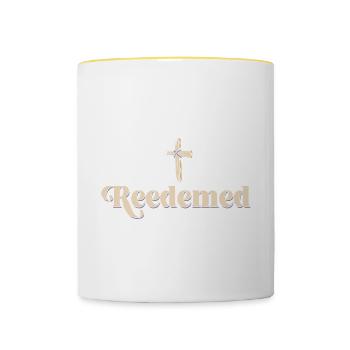 Redeemed Religious Christian Jesus Holy Cross - Contrasting Mug - white/yellow - Front