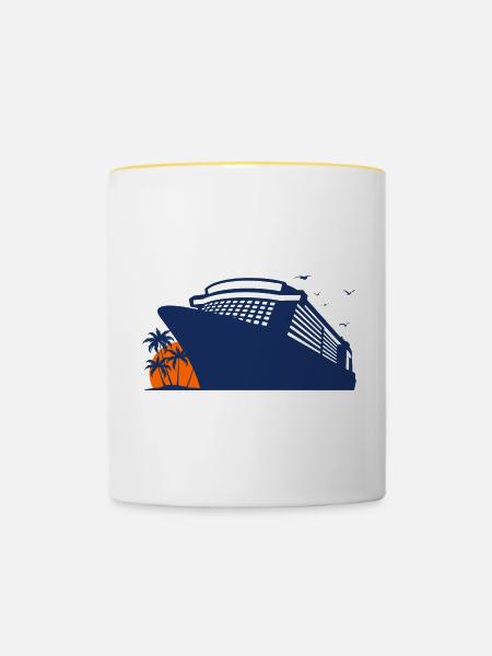 Kreuzfahrt, Kreuzfahrtschiff, Schiffsreise - Tasse zweifarbig - Weiß/Gelb