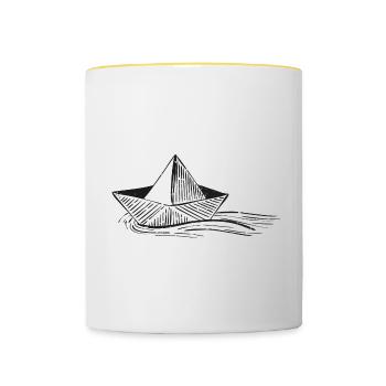 Boot Schiff Papierboot Geschenk Segelboot Kapitän - Tasse zweifarbig - Weiß/Gelb - Vorne