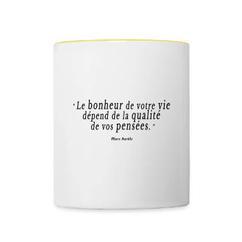 citation Marc Aurèle bonheur vie philo sagesse - Mug contrasté - blanc/jaune - Devant
