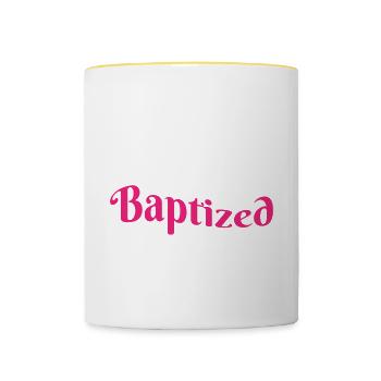 Cette jeune fille vient d’être baptisée religieuse chrétienne - Mug contrasté - blanc/jaune - Devant