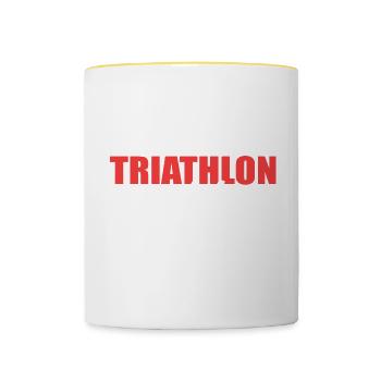 Triathlon Winner Champion Gift - Contrasting Mug - white/yellow - Front