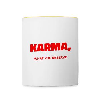 Karma, on vous sert ce que vous méritez 3 - Mug contrasté - blanc/jaune - Devant