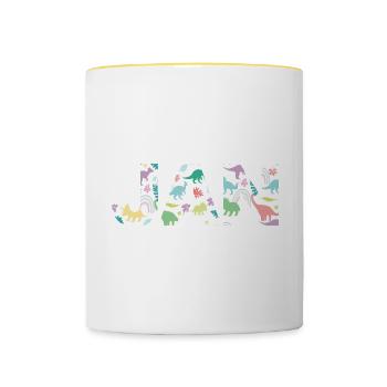JAN - Beautiful boy name with dinosaur - Contrasting Mug - white/yellow - Front