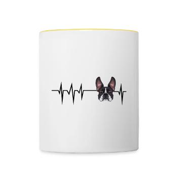 Dog Heartbeat I Drôle Boston Terrier - Mug contrasté - blanc/jaune - Devant