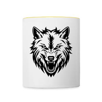 Tête de loup - Mug contrasté - blanc/jaune - Devant