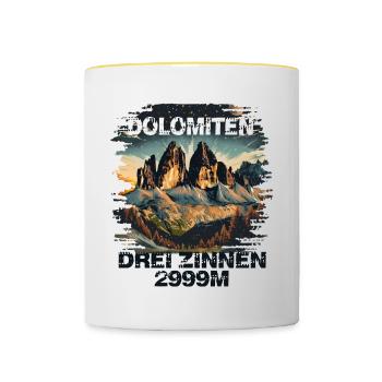 Souvenir souvenir de la randonnée dans les Dolomites des Trois Pics - Mug contrasté - blanc/jaune - Devant