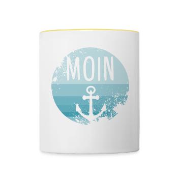Moin Anker Norden Norddeutschland Hamburg Geschenk - Tasse zweifarbig - Weiß/Gelb - Vorne