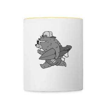 Surfer Bär Surfen Surfbrett Wellenreiten grau - Tasse zweifarbig - Weiß/Gelb - Vorne