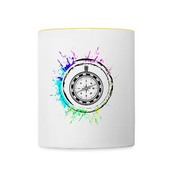 Kompass icon symbol - Tasse zweifarbig - Weiß/Gelb - Vorne