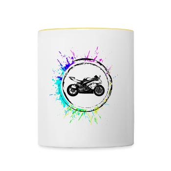 Icône de moto - Mug contrasté - blanc/jaune - Devant
