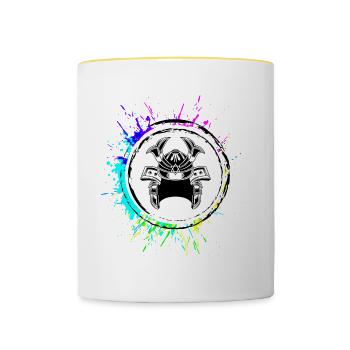 Samurai Helm - Tasse zweifarbig - Weiß/Gelb - Vorne