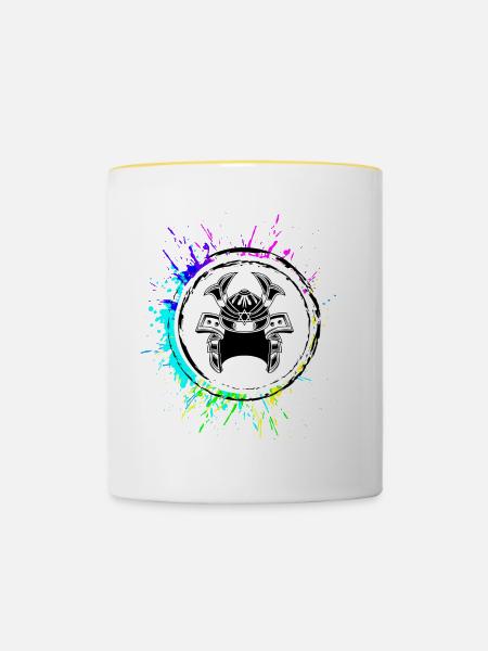 Samurai Helm - Tasse zweifarbig - Weiß/Gelb