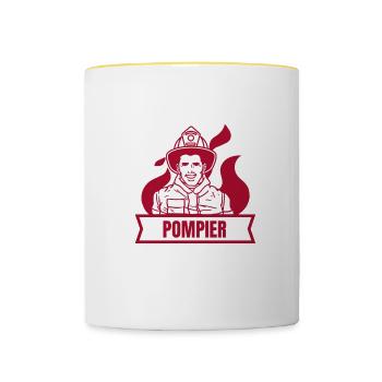POMPIER, DUR À CUIRE ! - Mug contrasté - blanc/jaune - Devant