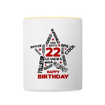 Geburtstag Mann 22 Happy Birthday Men Alter Best - Tasse zweifarbig - Weiß/Gelb - Vorne