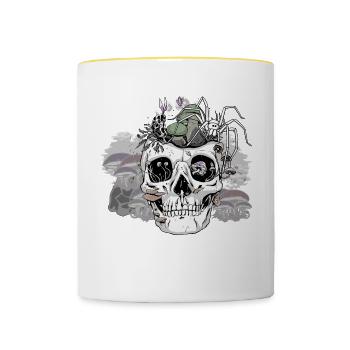Horreur Halloween Spider Skull Champignons d’automne - Mug contrasté - blanc/jaune - Devant