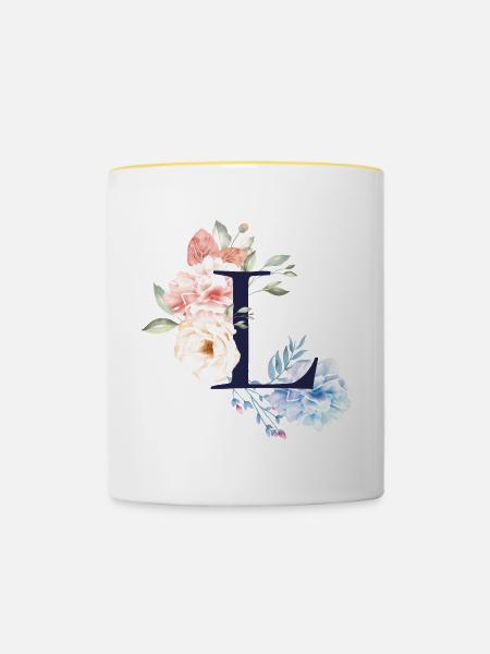 Blumen Sommer Buchstabe L Pastell Rose Blätter - Tasse zweifarbig - Weiß/Gelb