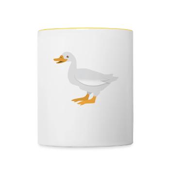 Stehende weiße Ente - Tasse zweifarbig - Weiß/Gelb - Vorne