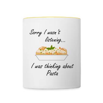 Penser aux pâtes spaghetti manger des nouilles - Mug contrasté - blanc/jaune - Devant