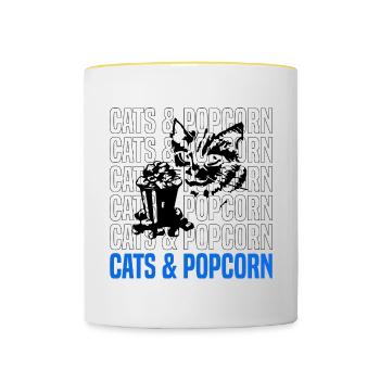 Des chats mignons et des films de pop-corn - Mug contrasté - blanc/jaune - Devant
