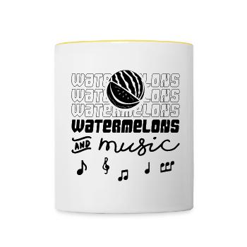 Musicien d'été pastèque et notes de musique - Mug contrasté - blanc/jaune - Devant